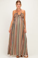 Multicolor Printed V-Neck Halter Maternity Maxi Dress