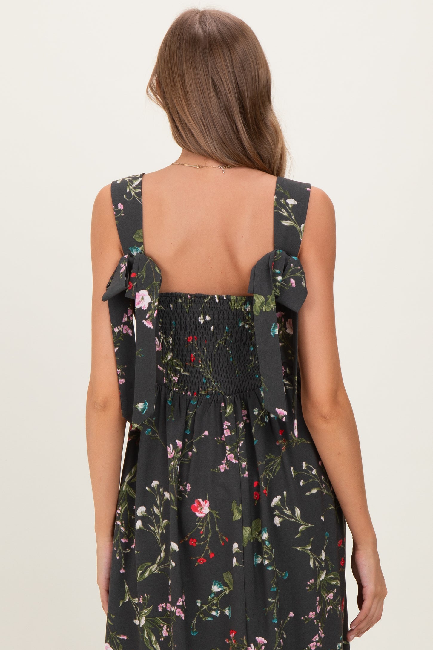Forest Green Floral Bow Strap Maternity Maxi Dress