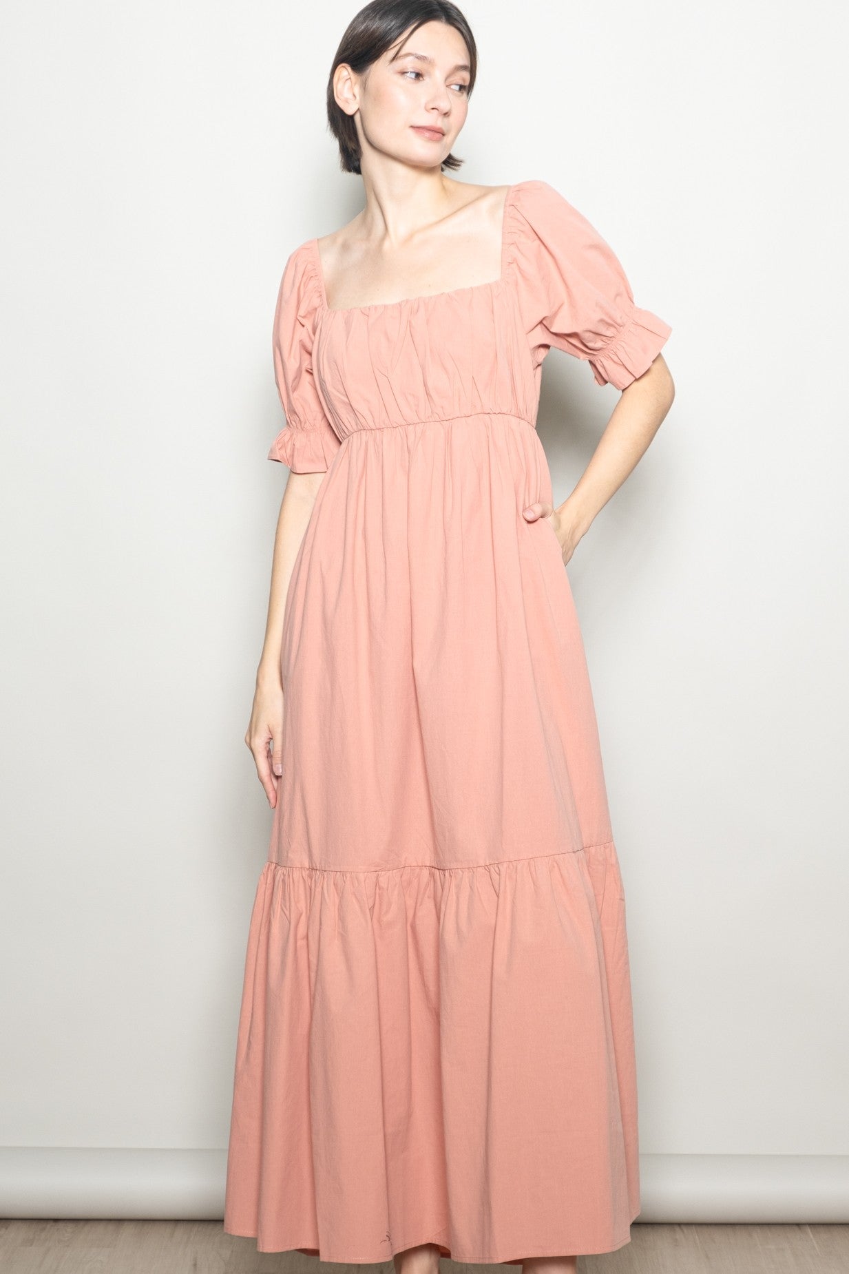 Rose Pink Open Back Ribbon Tie Maternity Maxi Dress