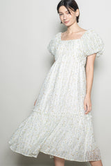 Daisy Floral Puff Sleeve Maternity Midi Dress