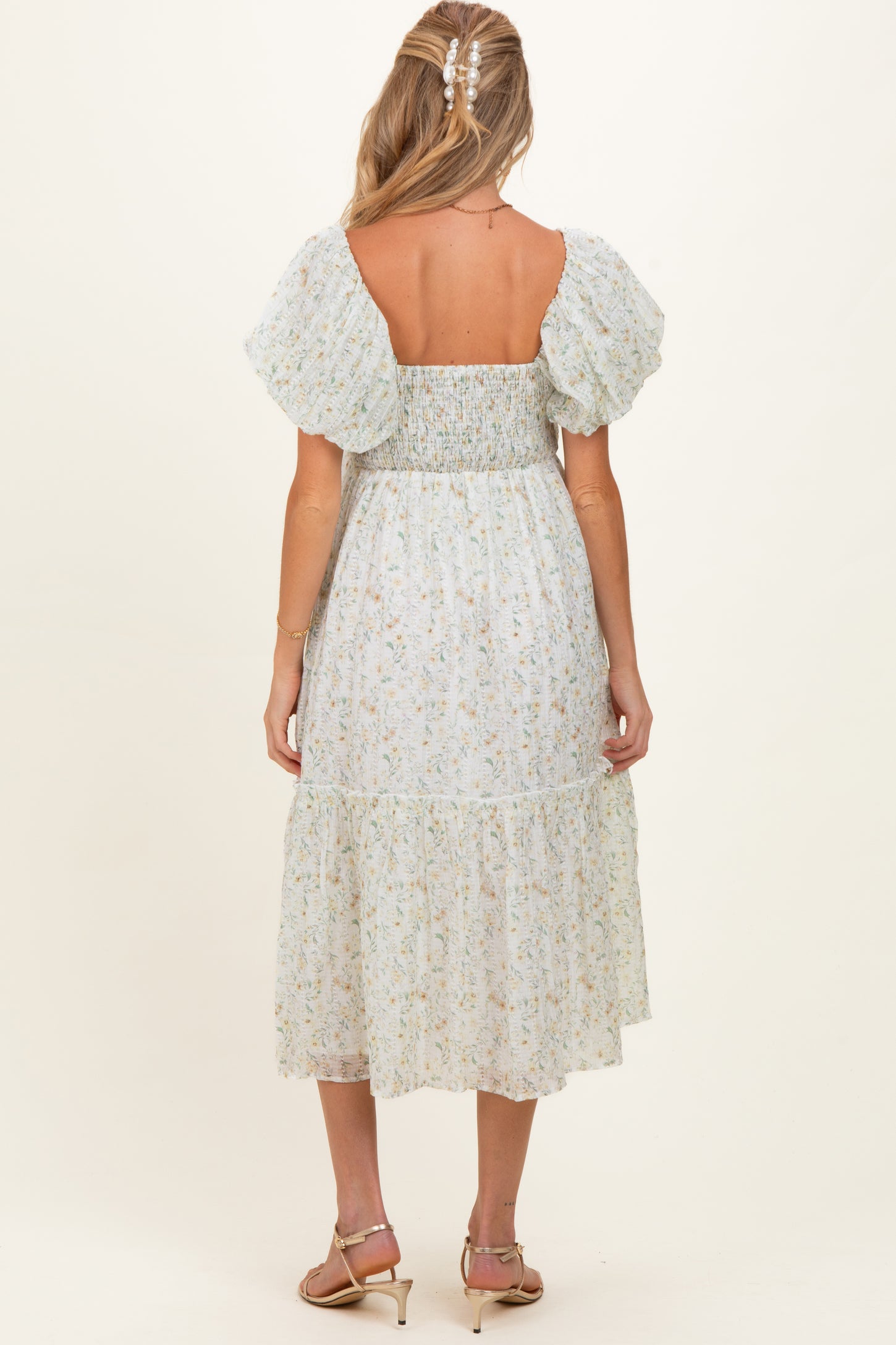 Daisy Floral Puff Sleeve Maternity Midi Dress