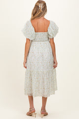 Daisy Floral Puff Sleeve Maternity Midi Dress