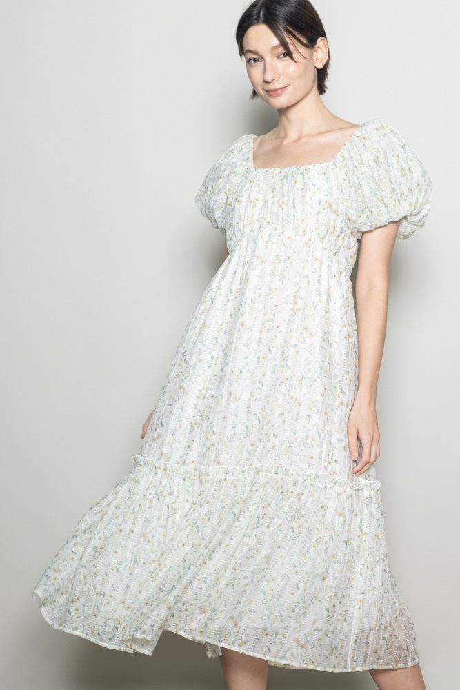 Daisy Floral Puff Sleeve Midi Dress