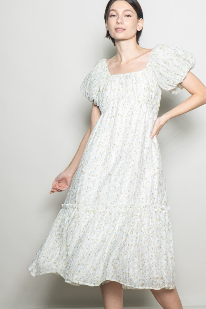 Daisy Floral Puff Sleeve Midi Dress