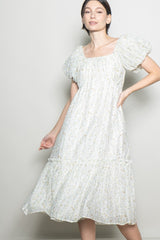 Daisy Floral Puff Sleeve Midi Dress