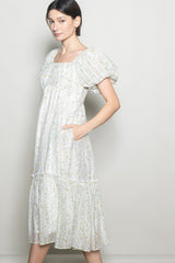 Daisy Floral Puff Sleeve Midi Dress