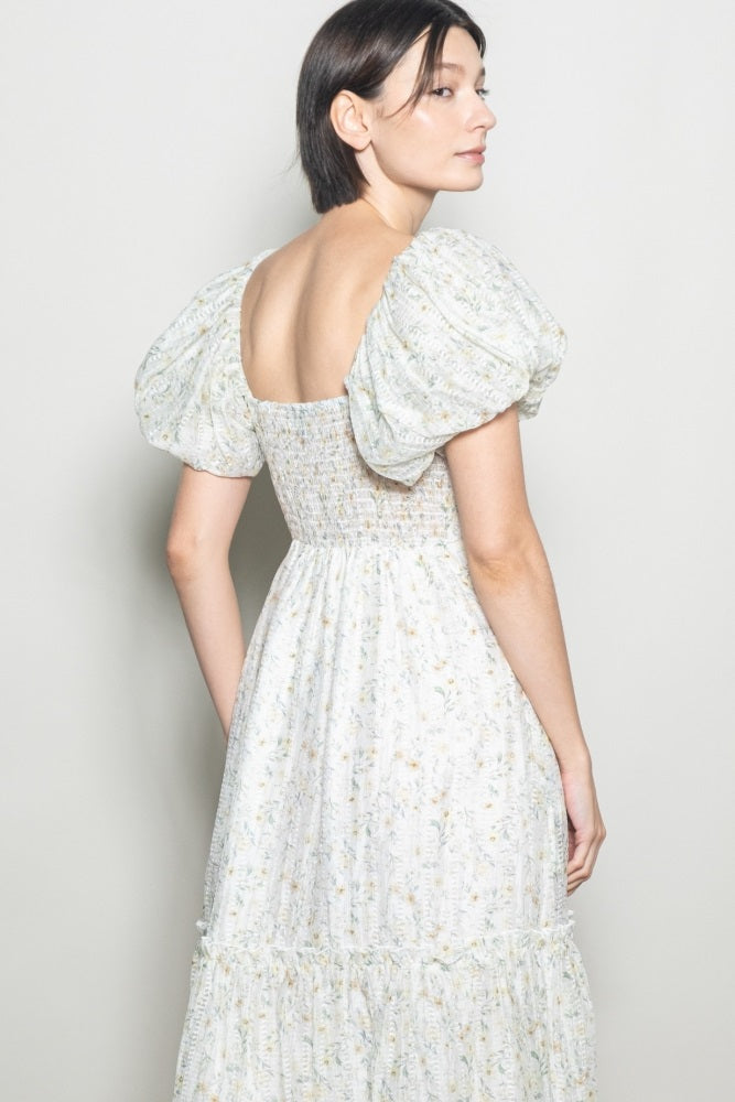 Daisy Floral Puff Sleeve Midi Dress