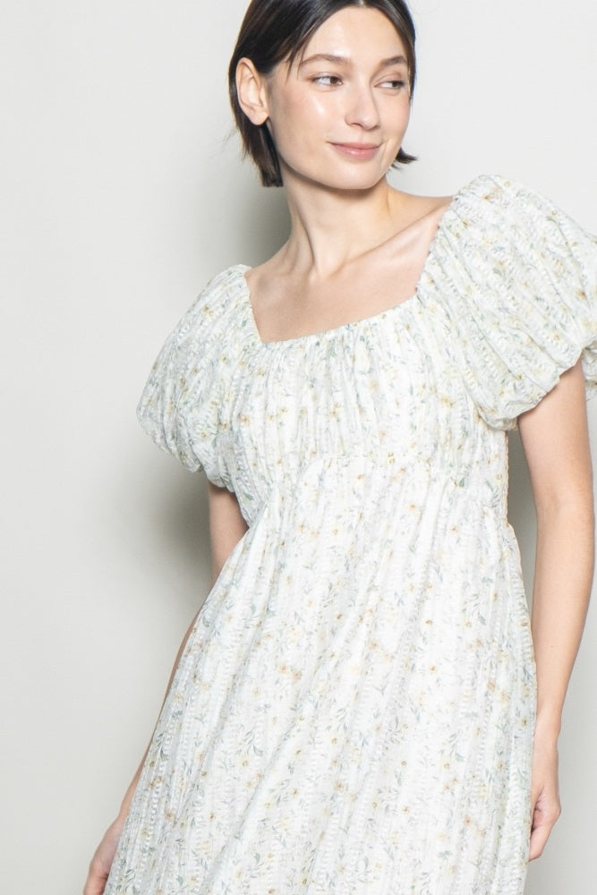 Daisy Floral Puff Sleeve Midi Dress