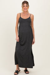 Charcoal Striped Sleeveless Maternity Maxi Dress