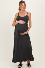 Charcoal Striped Sleeveless Maternity Maxi Dress
