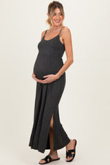 Charcoal Striped Sleeveless Maternity Maxi Dress
