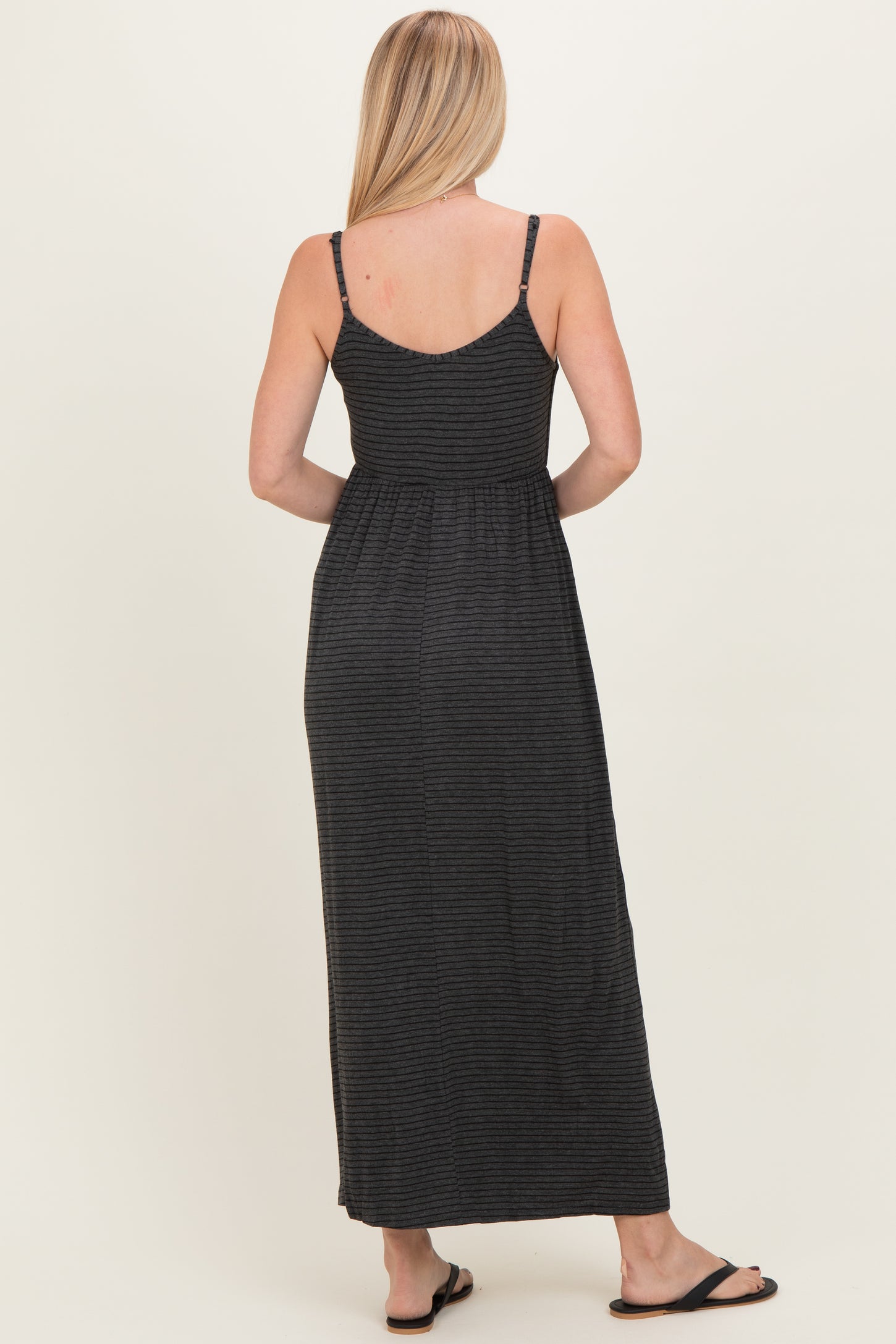 Charcoal Striped Sleeveless Maxi Dress