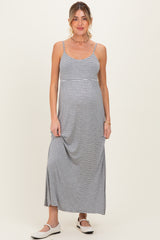 Heather Grey Striped Sleeveless Maternity Maxi Dress
