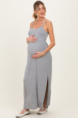 Heather Grey Striped Sleeveless Maternity Maxi Dress