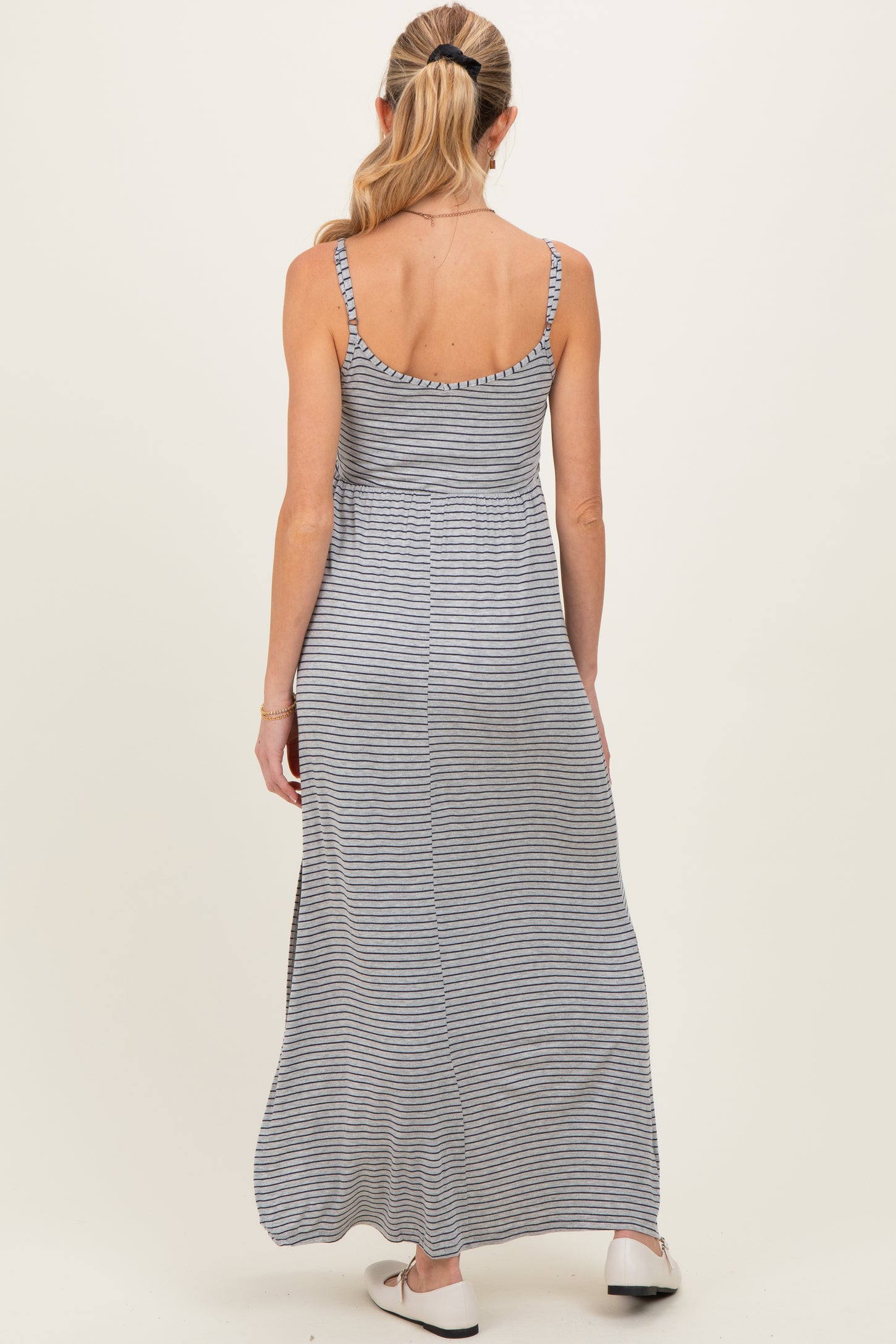 Heather Grey Striped Sleeveless Maternity Maxi Dress