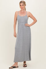 Heather Grey Striped Sleeveless Maternity Maxi Dress