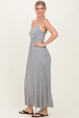 Heather Grey Striped Sleeveless Maxi Dress