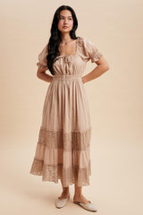 Taupe Lace Contrast Paneled Maxi Dress