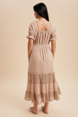 Taupe Lace Contrast Paneled Maxi Dress