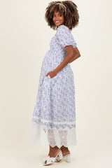 Light Blue Floral Smocked Maternity Maxi Dress