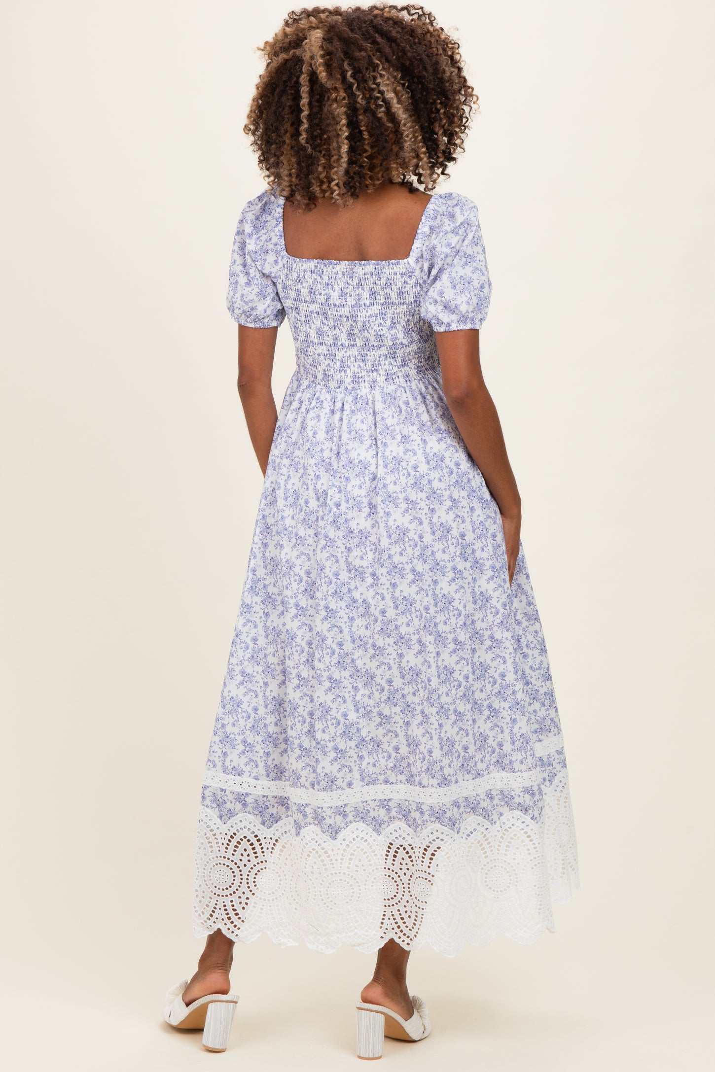 Light Blue Floral Smocked Maternity Maxi Dress