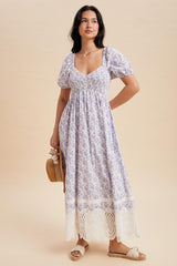Light Blue Floral Smocked Maternity Maxi Dress