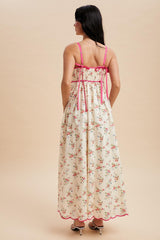 Pink Peony Creme Floral Scalloped Contrast Maxi Dress