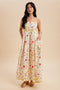 Yellow Daffodil Creme Floral Scalloped Contrast Maxi Dress