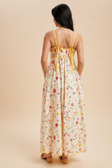 Yellow Daffodil Creme Floral Scalloped Contrast Maxi Dress