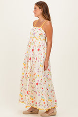 Yellow Daffodil Creme Floral Scalloped Contrast Maxi Dress
