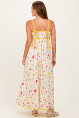 Yellow Daffodil Creme Floral Scalloped Contrast Maxi Dress