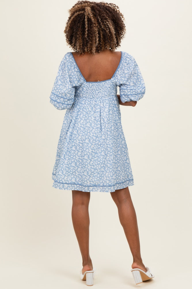 Blue Aura Contrast Binded Floral Maternity Mini Dress