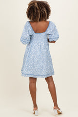 Blue Aura Contrast Binded Floral Maternity Mini Dress