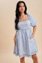 Blue Aura Contrast Binded Floral Maternity Mini Dress