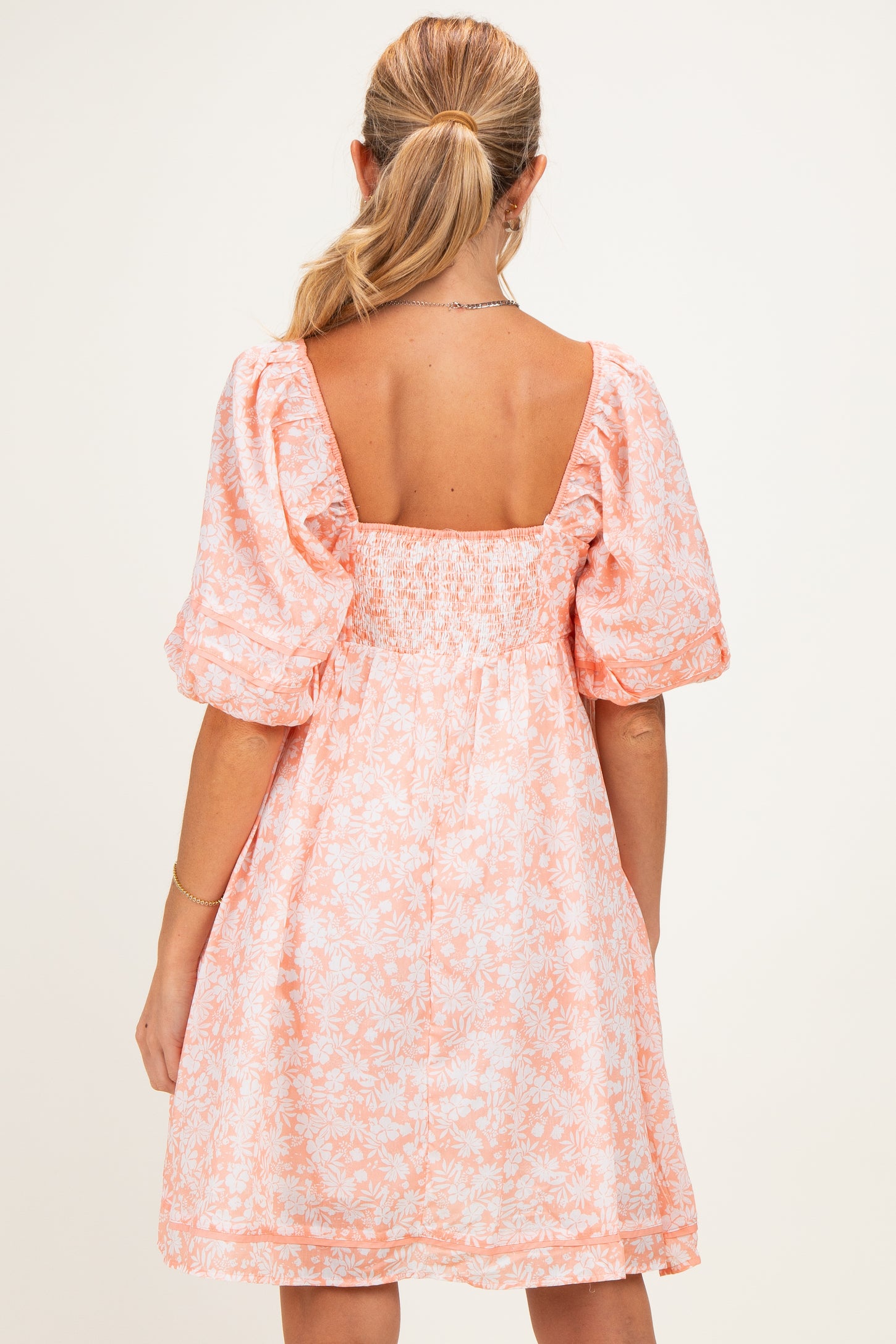 Coral Contrast Binded Floral Maternity Mini Dress