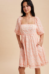 Coral Contrast Binded Floral Maternity Mini Dress