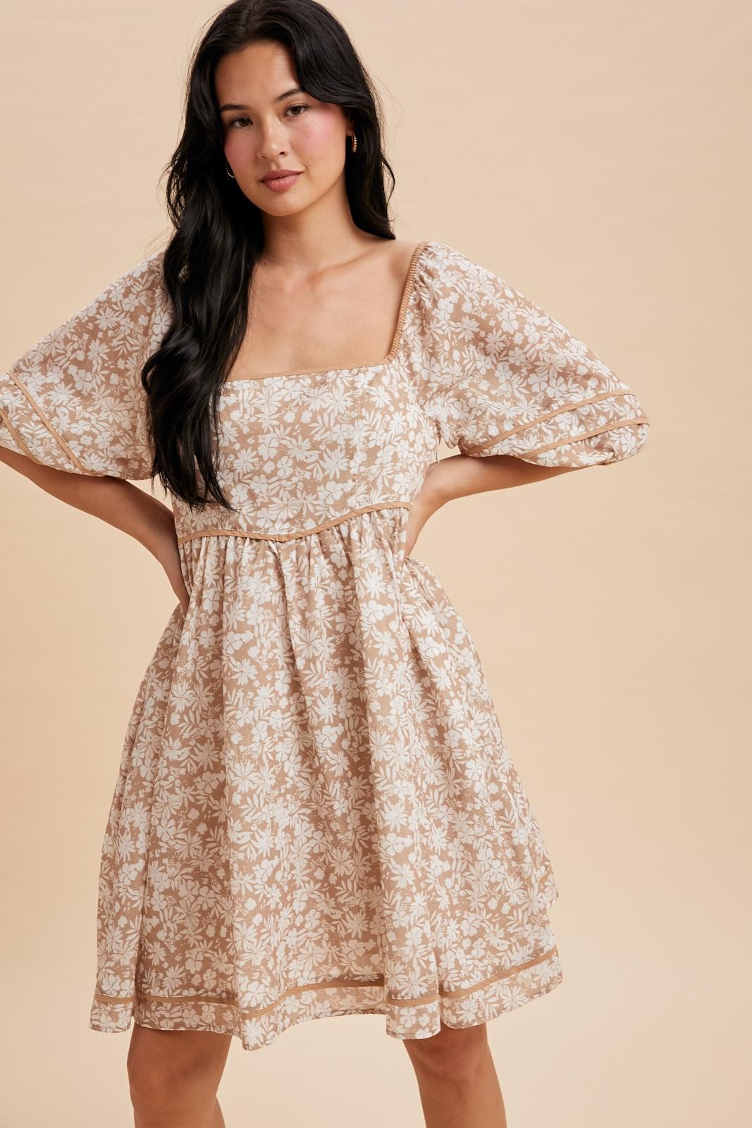 Taupe Contrast Binded Floral Maternity Mini Dress