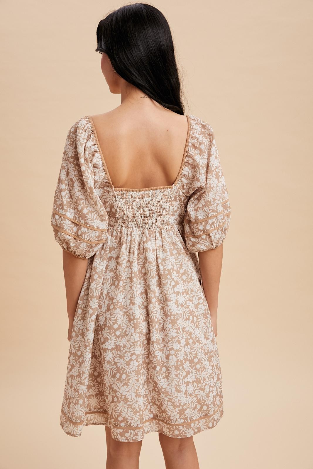 Taupe Contrast Binded Floral Mini Dress