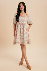 Taupe Contrast Binded Floral Mini Dress