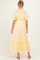 Yellow Swiss Dot Flutter Sleeve Maternity Maxi Dress