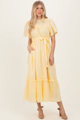 Yellow Swiss Dot Flutter Sleeve Maxi Dress