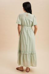 Sage Swiss Dot Flutter Sleeve Maxi Dress