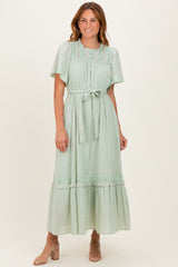 Sage Swiss Dot Flutter Sleeve Maxi Dress