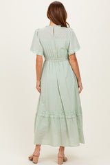 Sage Swiss Dot Flutter Sleeve Maxi Dress