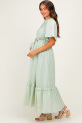 Sage Swiss Dot Flutter Sleeve Maternity Maxi Dress