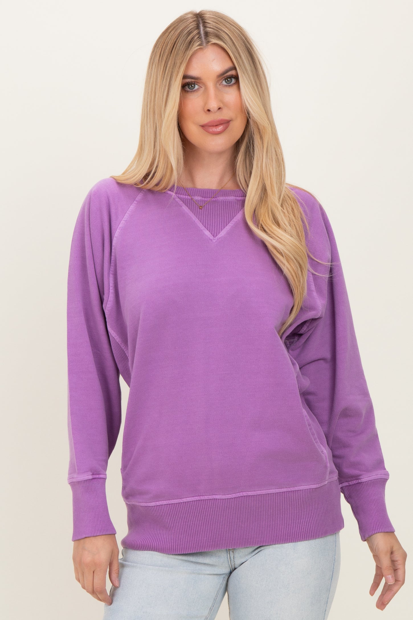 Light Plum Vintage Wash French Terry Maternity Pullover