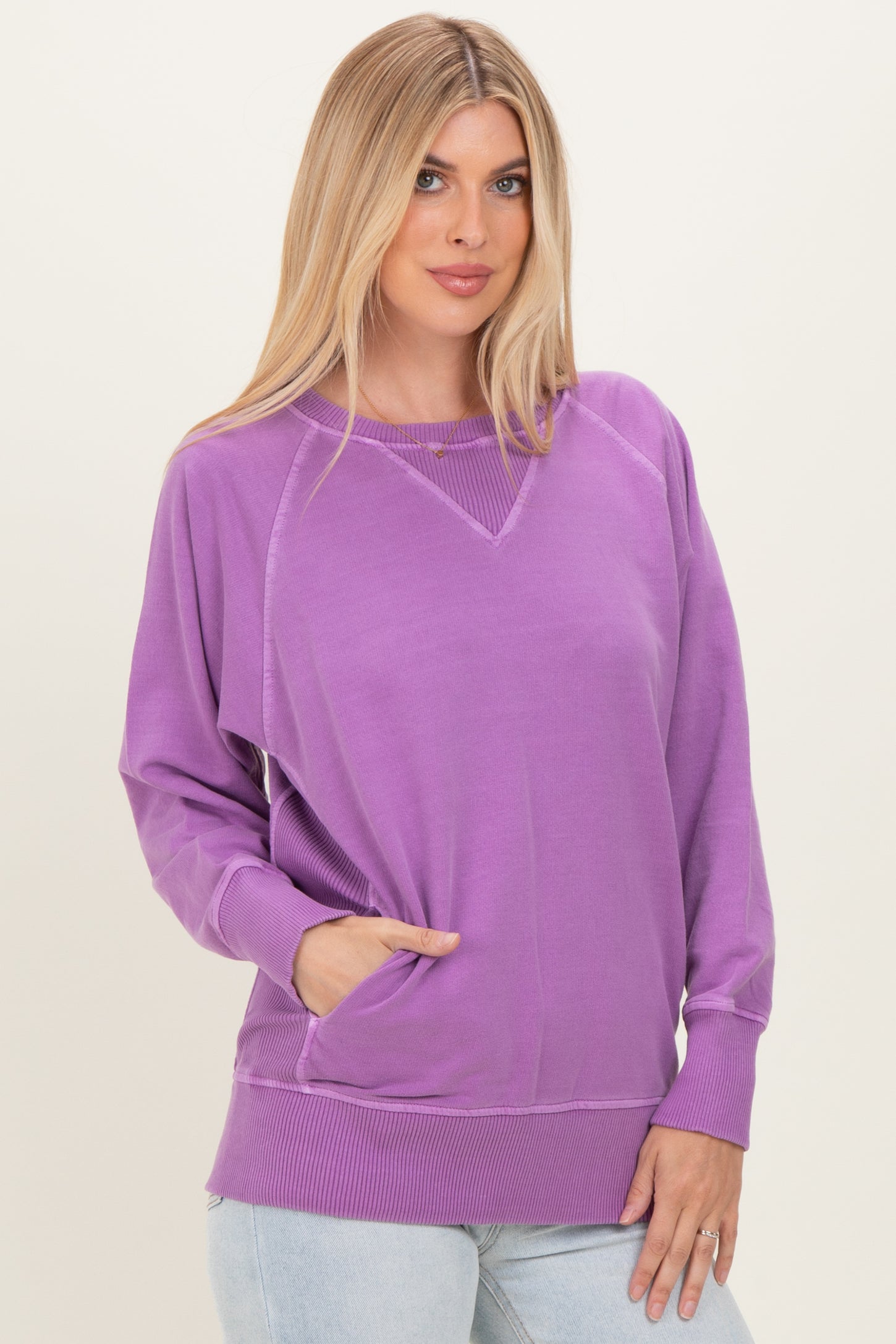 Light Plum Vintage Wash French Terry Pullover