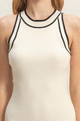 Ivory Ribbed Sleeveless Dress