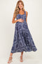 Navy Bandana Print Crisscross Back Maternity Midi Dress