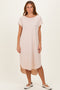 Beige Ribbed Curved Hem Midi Dress